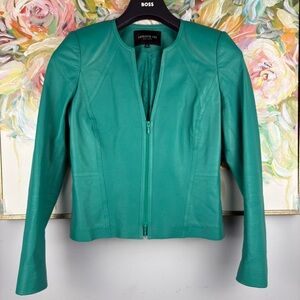 Lafayette 148 New York Green Textured Leather Jacket Size 2